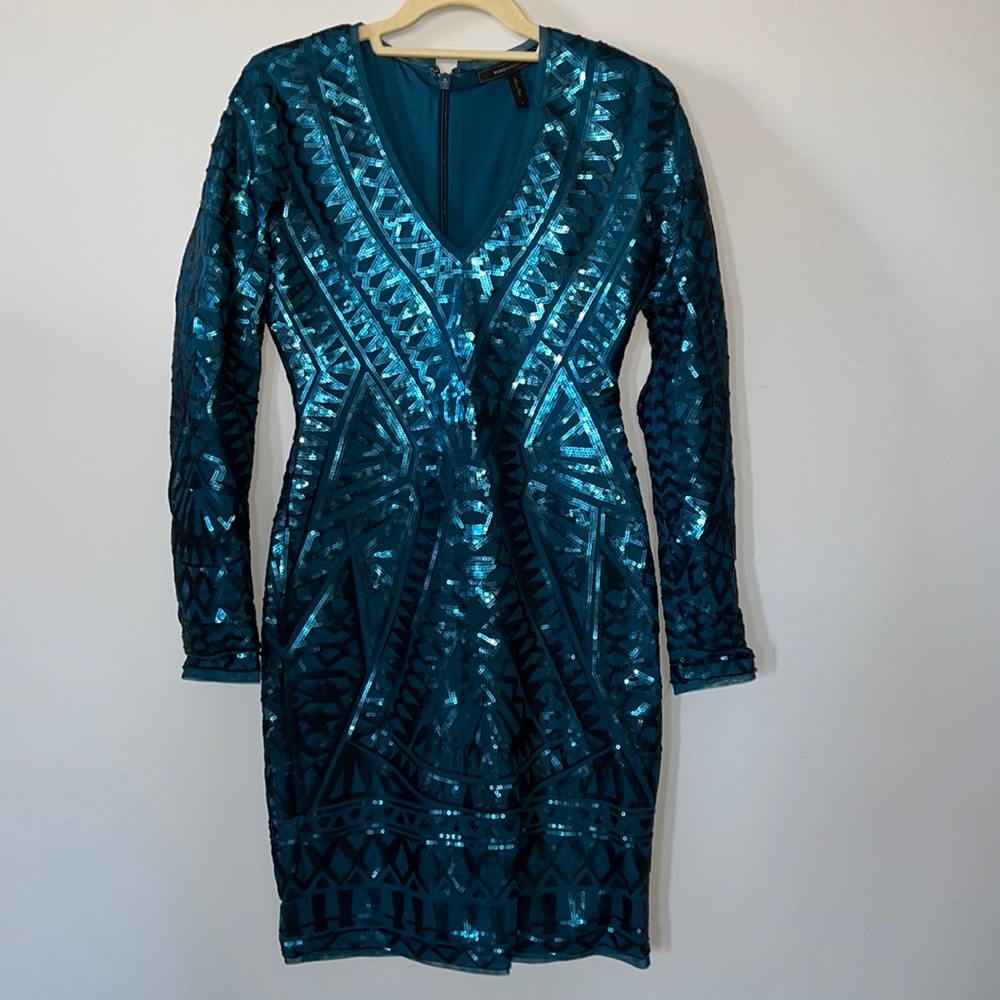 BCBG MaxAzria Deep Caribbean Morris Long Sleeve Cocktail Dress